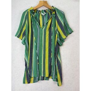 Alex & Parker Green Striped Tie Neck Flutter Sleeve Blouse Womens 3X Boho Summer